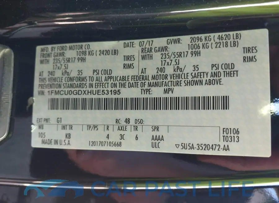 1FMCU0GDXHUE53195# 9