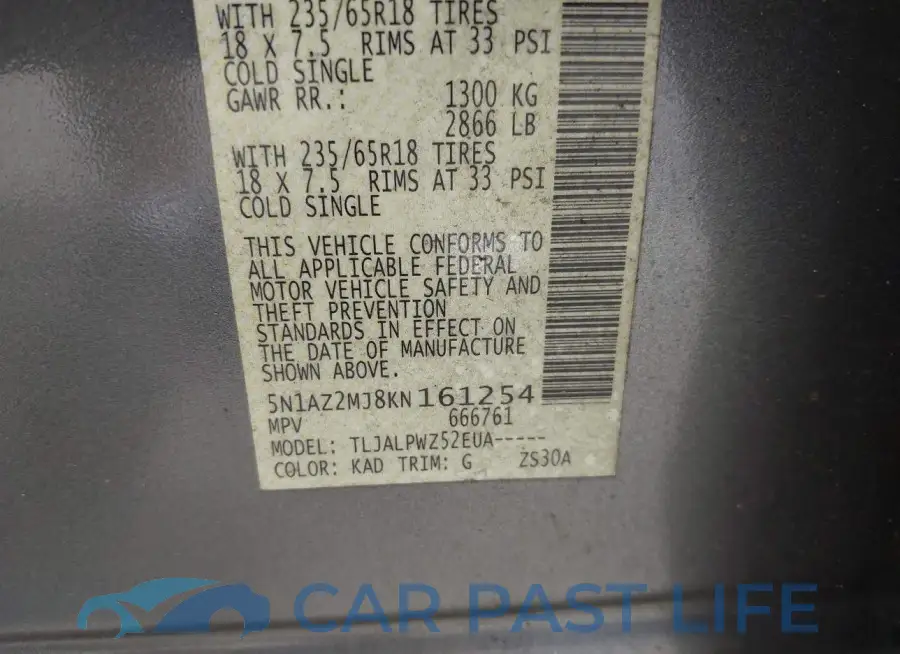 5N1AZ2MJ8KN161254# 9