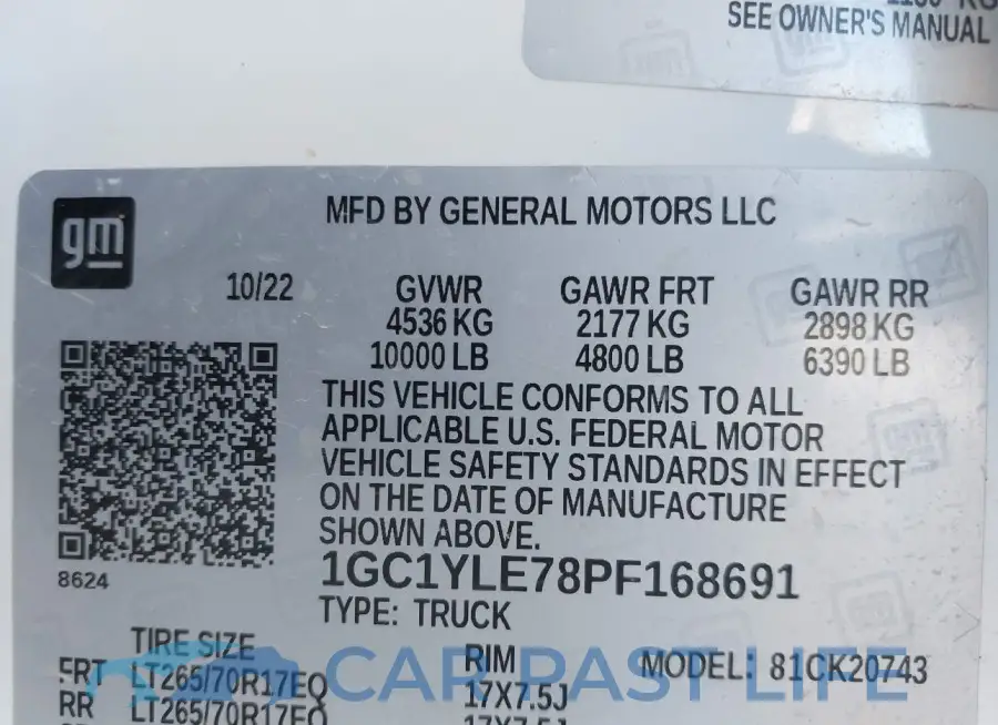 1GC1YLE78PF168691# 9