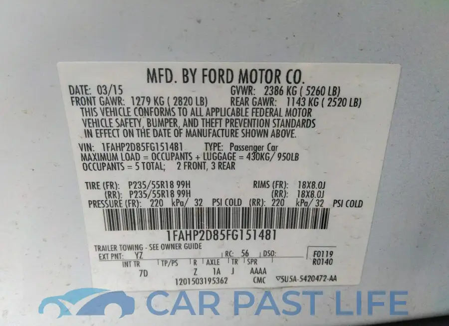 1FAHP2D85FG151481# 9