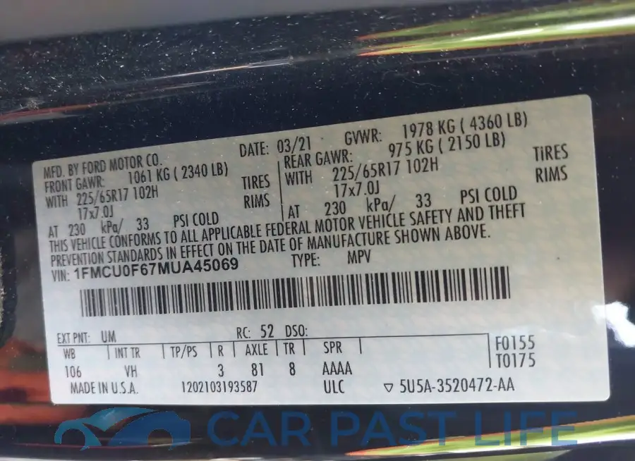 1FMCU0F67MUA45069# 9