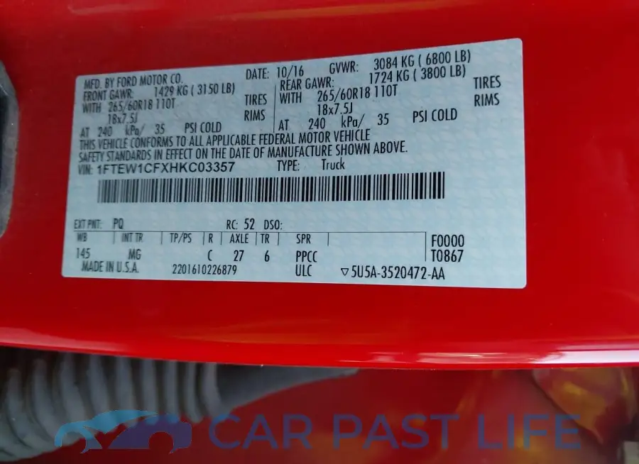1FTEW1CFXHKC03357# 9