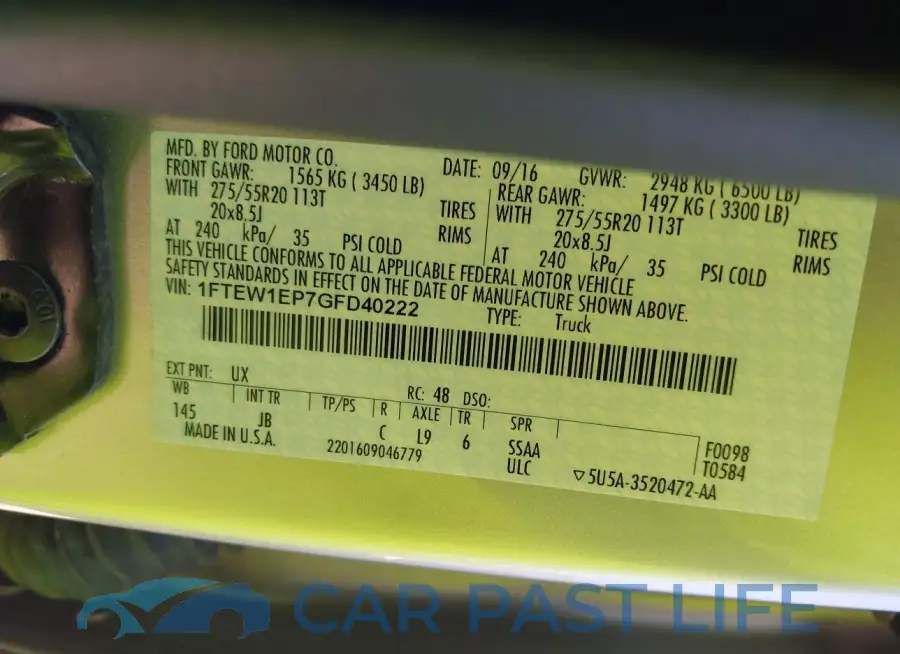 1FTEW1EP7GFD40222# 9