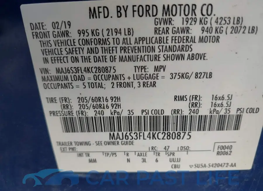 MAJ6S3FL4KC280875# 9