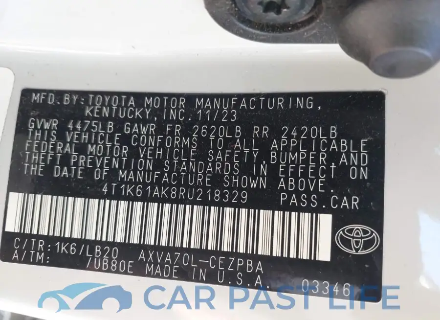 4T1K61AK8RU218329# 9
