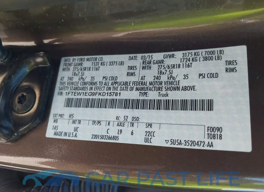 1FTEW1EG9FKD15781# 9