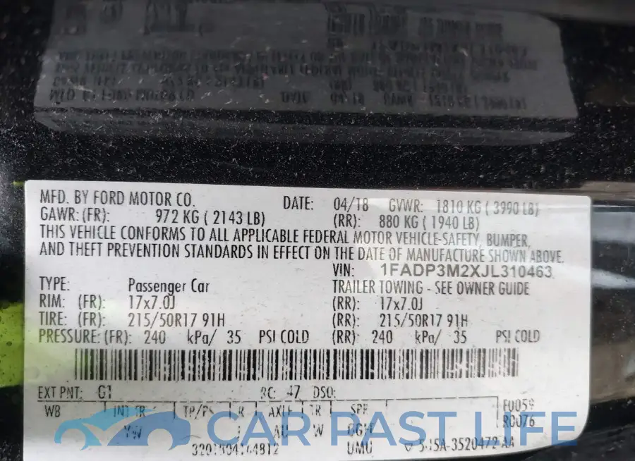 1FADP3M2XJL310463# 9