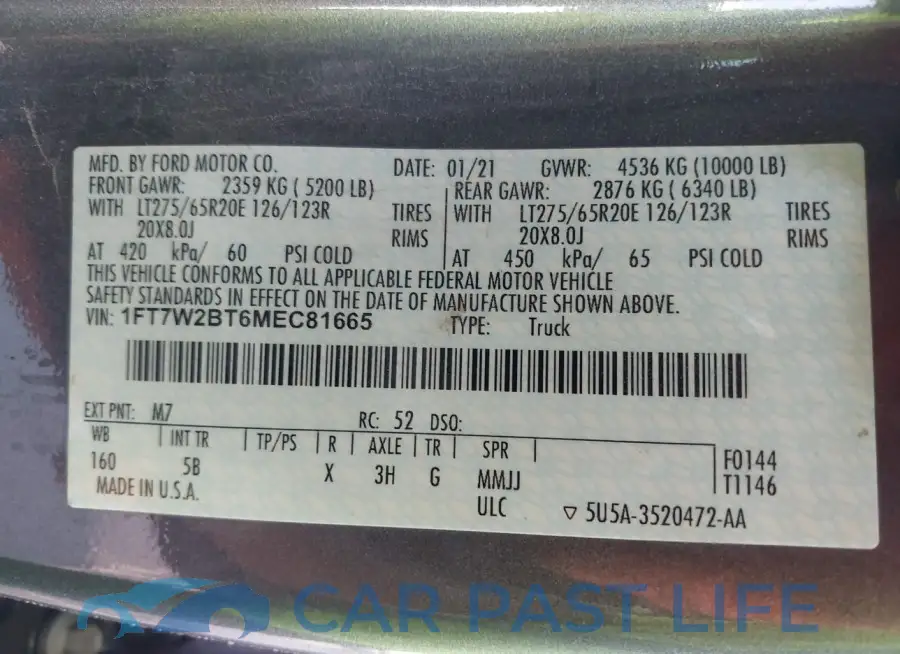 1FT7W2BT6MEC81665# 9