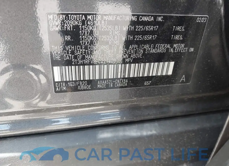 2T3H1RFV8PC221800# 9