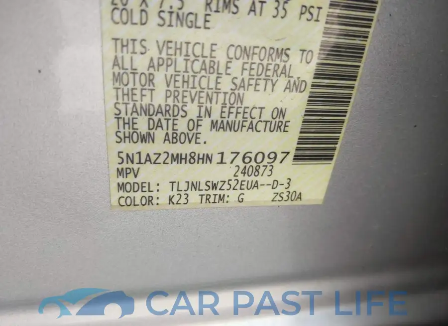 5N1AZ2MH8HN176097# 9
