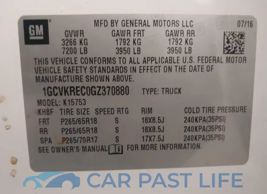 1GCVKREC0GZ370880# 9