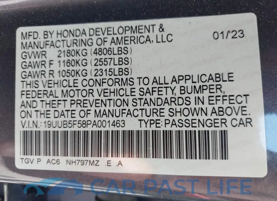 19UUB5F58PA001463# 9
