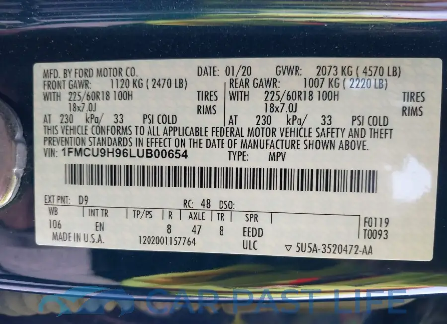 1FMCU9H96LUB00654# 9