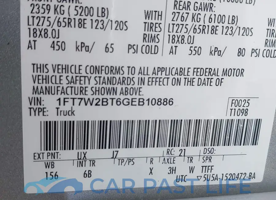 1FT7W2BT6GEB10886# 9