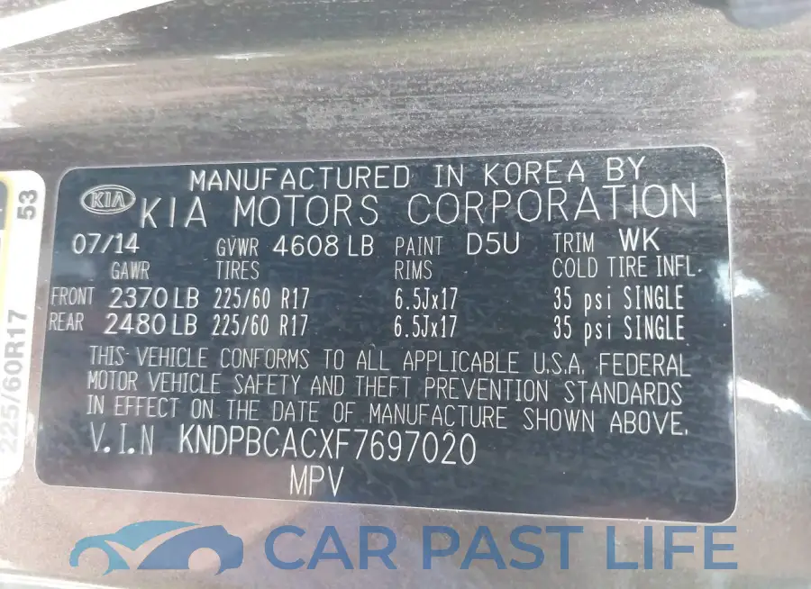 KNDPBCACXF7697020# 9
