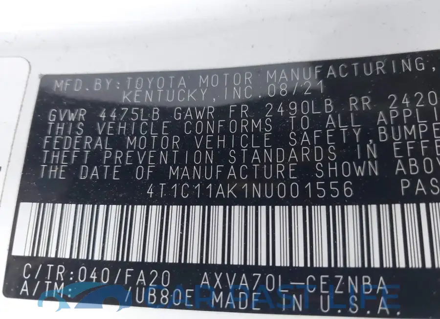 4T1C11AK1NU001556# 9