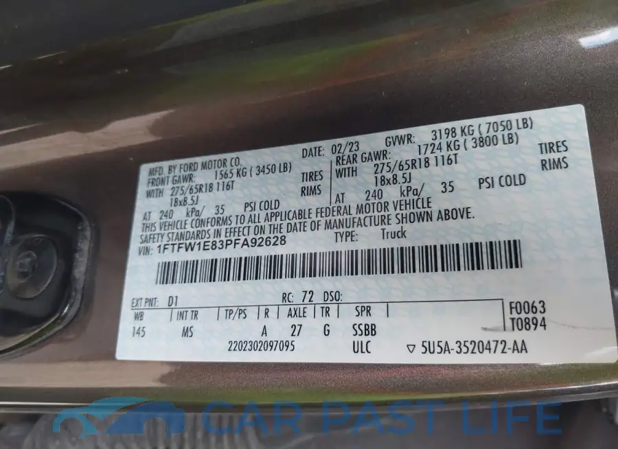1FTFW1E83PFA92628# 9
