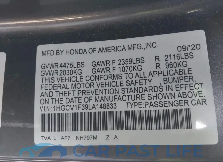 1HGCV1F39LA148833# 9