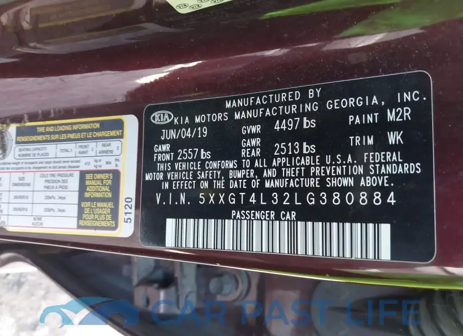 5XXGT4L32LG380884# 9