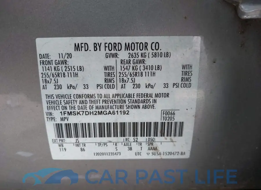 1FMSK7DH2MGA61192# 9