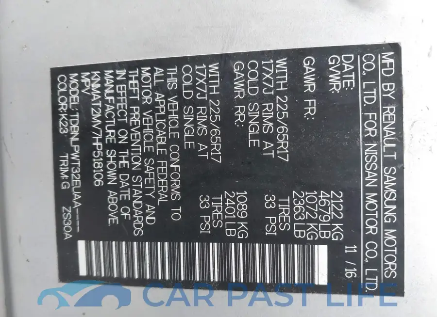 KNMAT2MV7HP518106# 9
