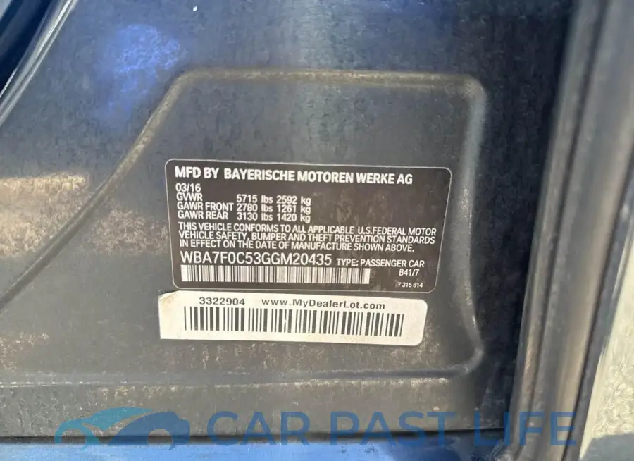 WBA7F0C53GGM20435# 9