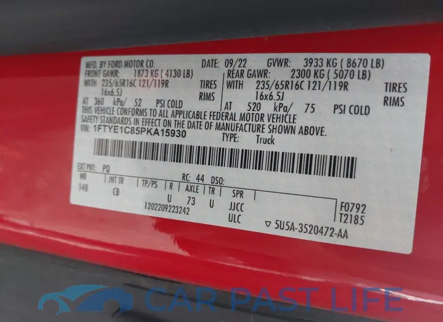 1FTYE1C85PKA15930# 9