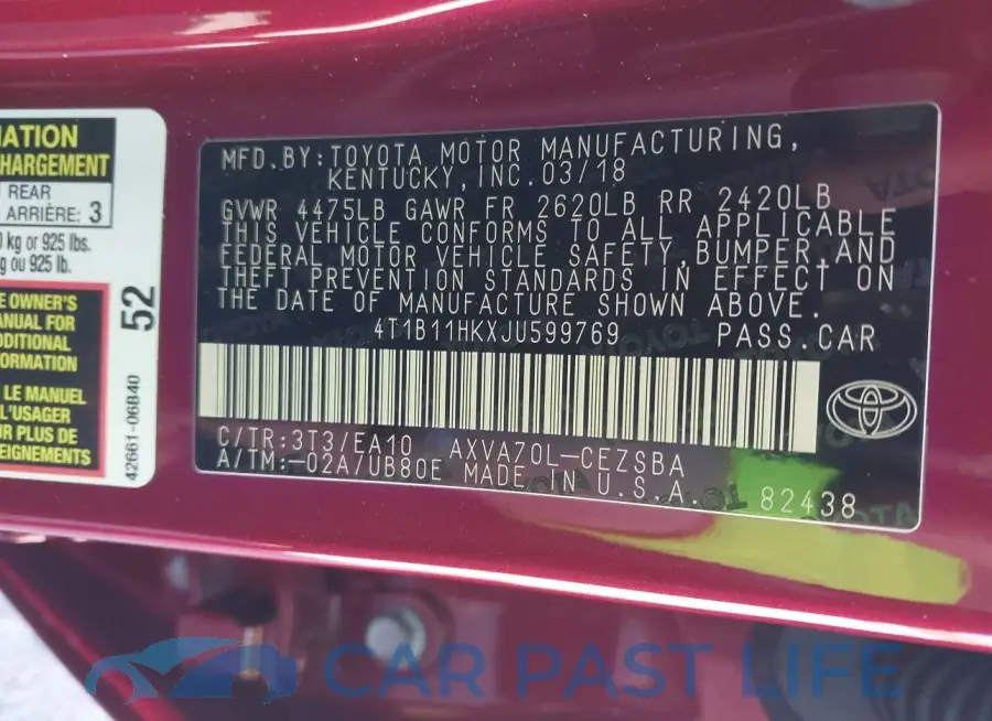 4T1B11HKXJU599769# 9