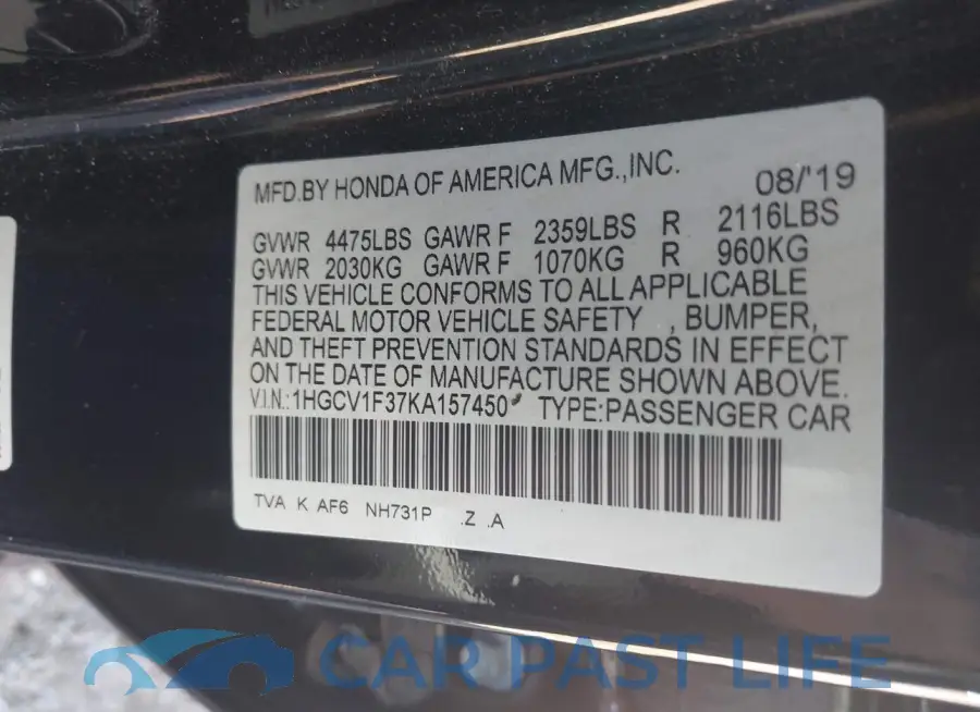 1HGCV1F37KA157450# 9