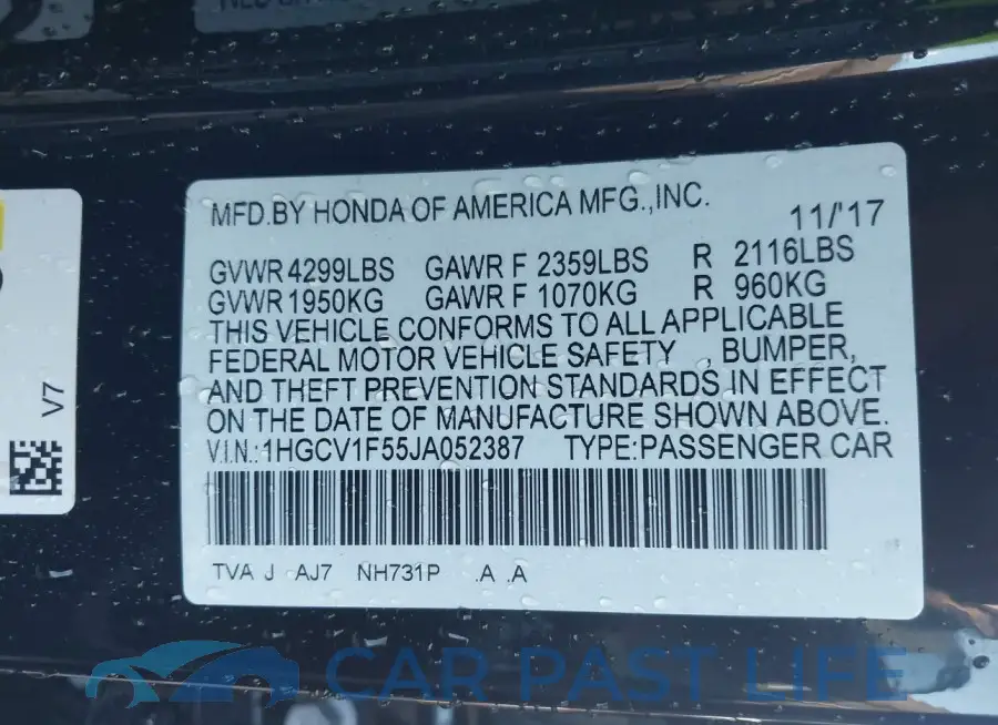 1HGCV1F55JA052387# 9
