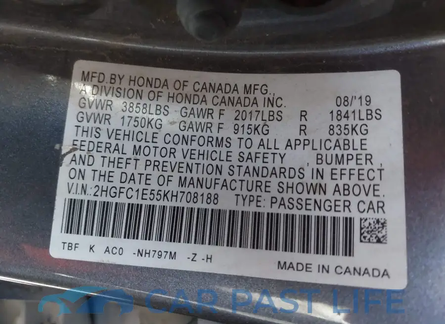 2HGFC1E55KH708188# 9