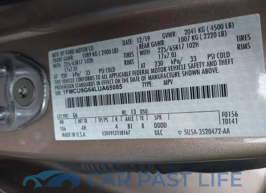 1FMCU9G64LUA65085# 9
