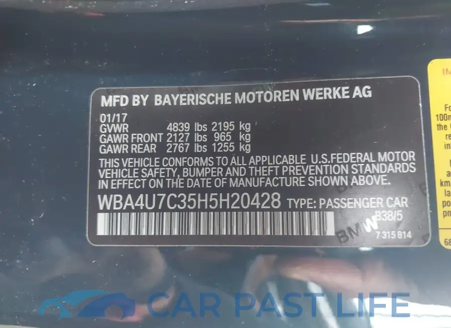 WBA4U7C35H5H20428# 9