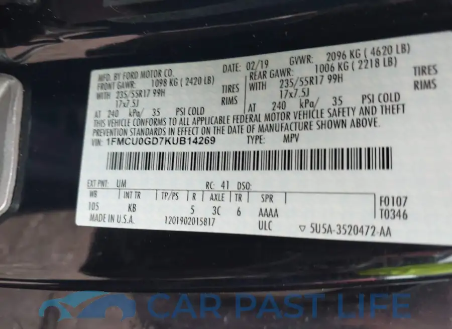 1FMCU0GD7KUB14269# 9