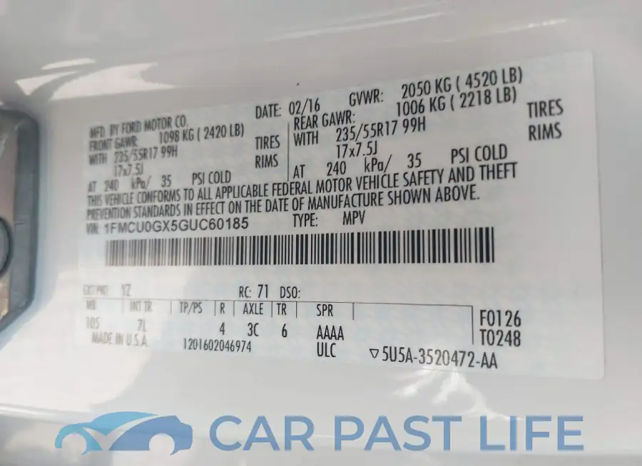 1FMCU0GX5GUC60185# 9