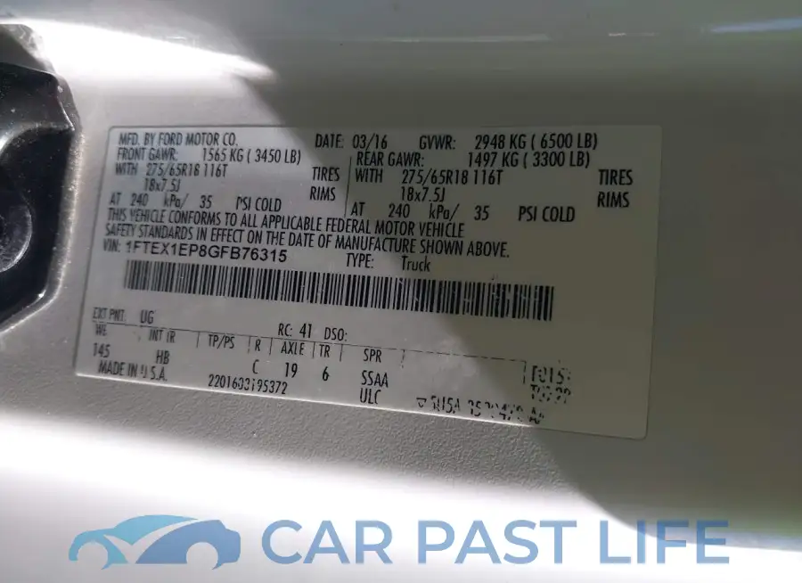 1FTEX1EP8GFB76315# 9