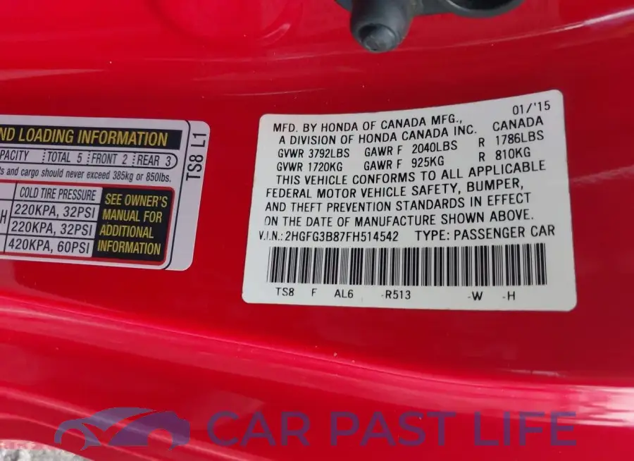 2HGFG3B87FH514542# 9
