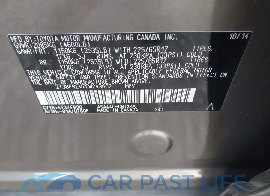 2T3BFREV7FW243602# 9