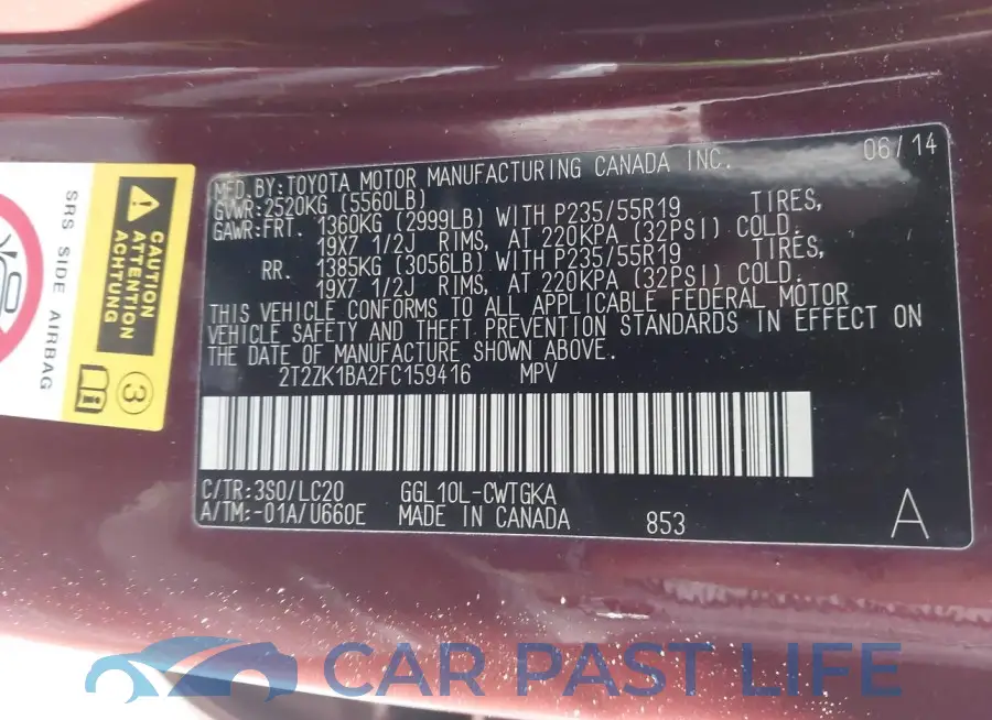 2T2ZK1BA2FC159416# 8
