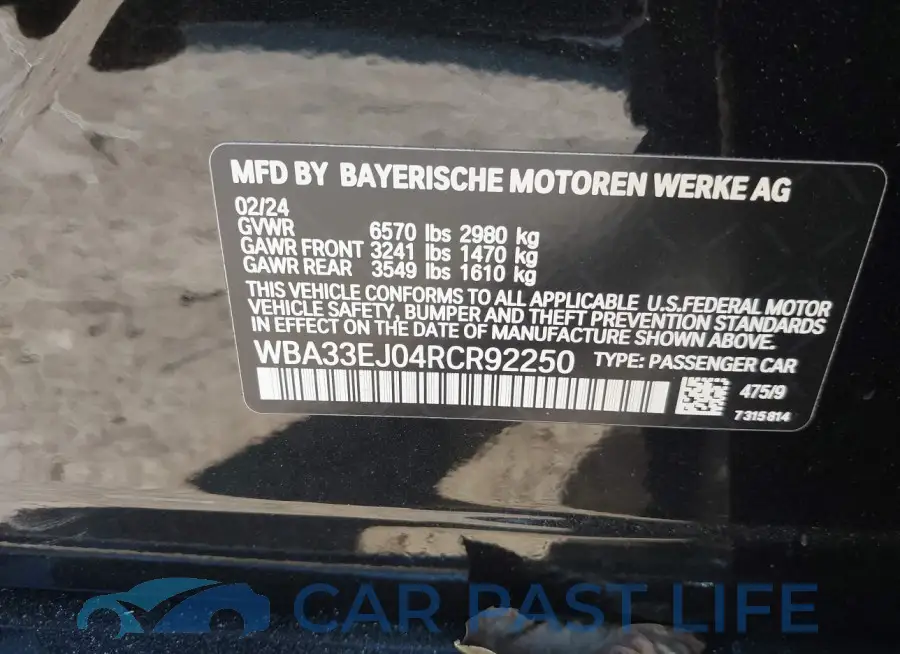 WBA33EJ04RCR92250# 9