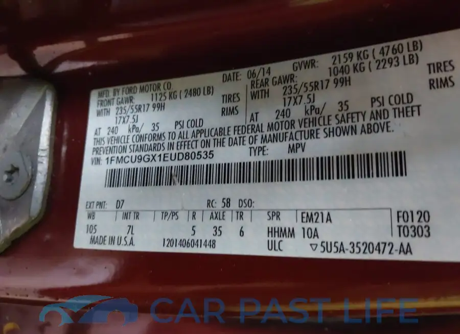 1FMCU9GX1EUD80535# 9