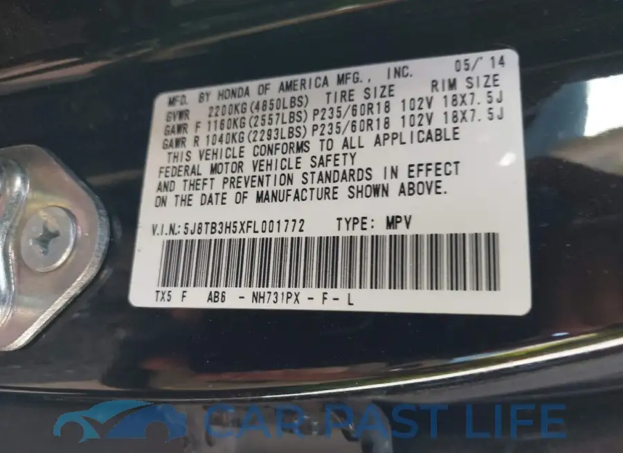 5J8TB3H5XFL001772# 9