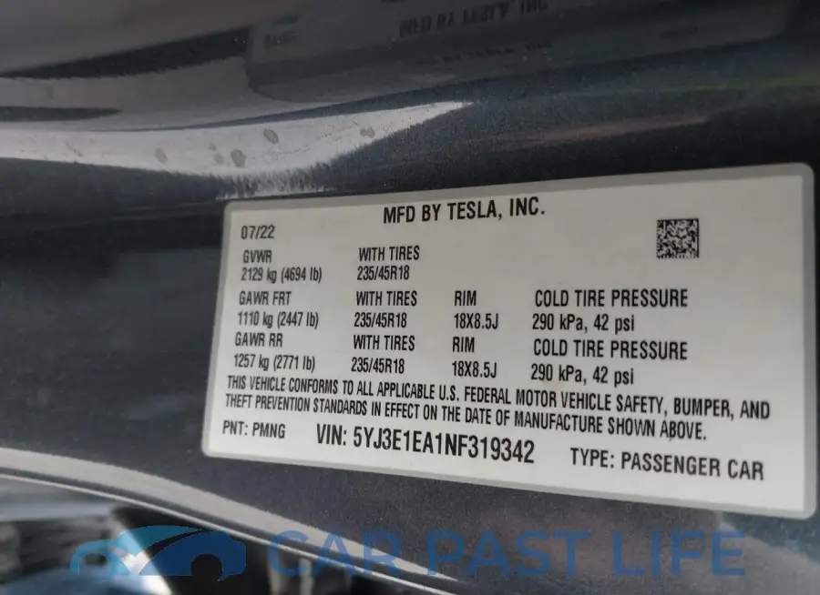 5YJ3E1EA1NF319342# 9