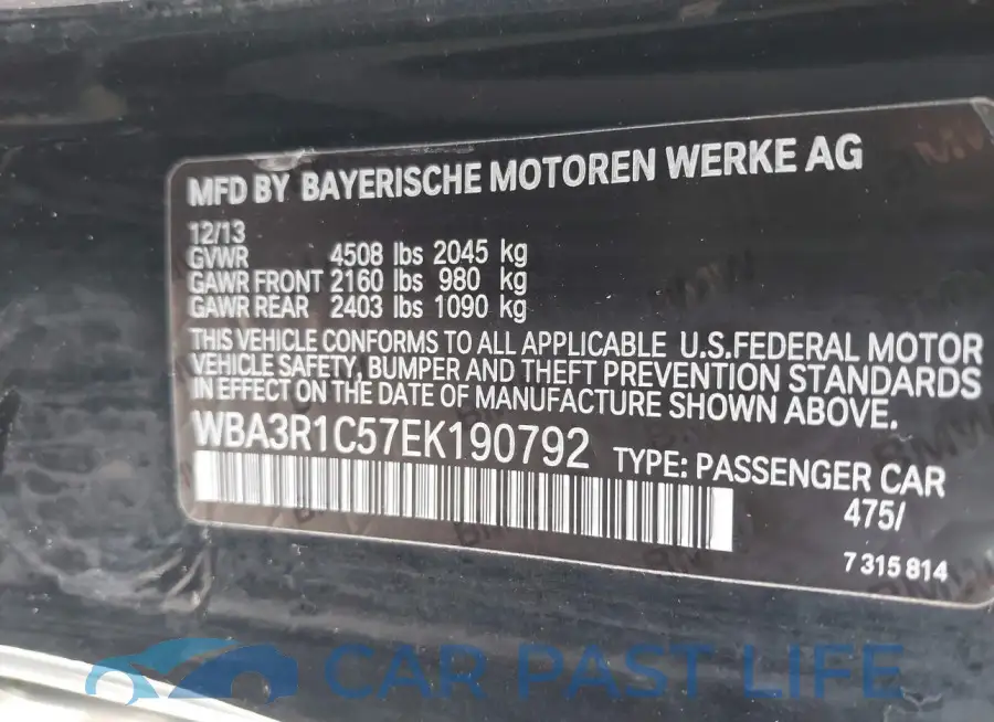 WBA3R1C57EK190792# 9
