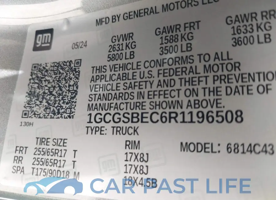 1GCGSBEC6R1196508# 9