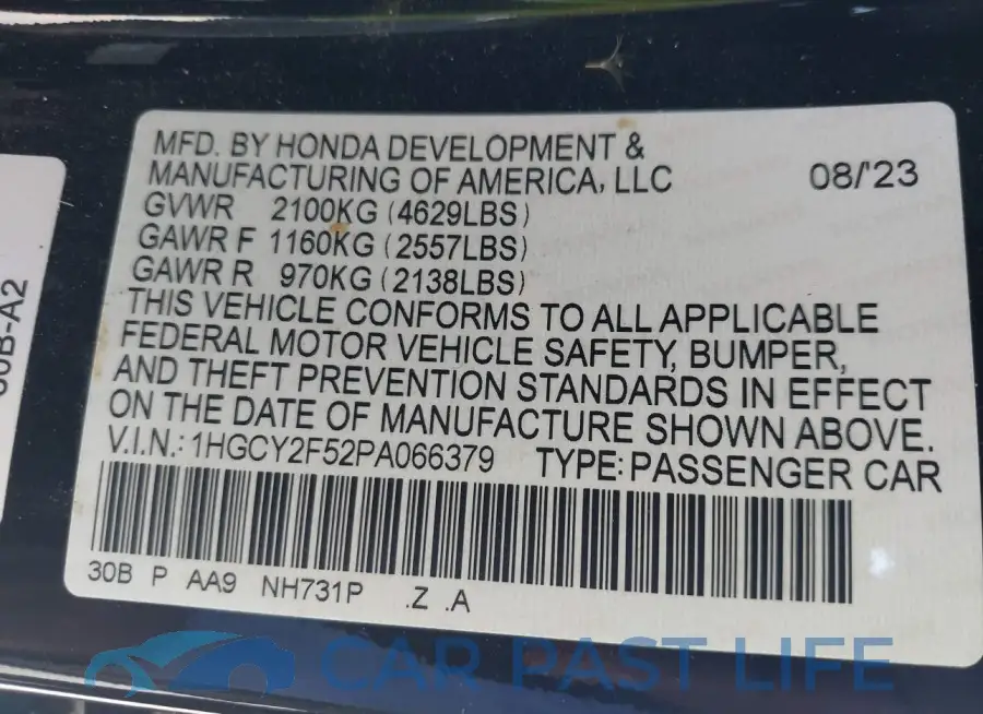 1HGCY2F52PA066379# 9