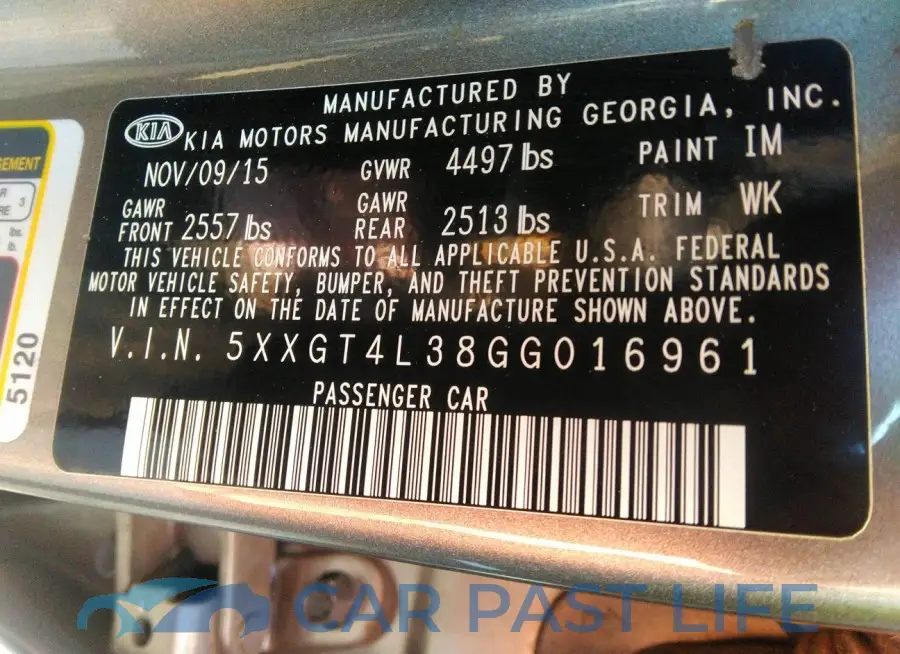 5XXGT4L38GG016961# 9