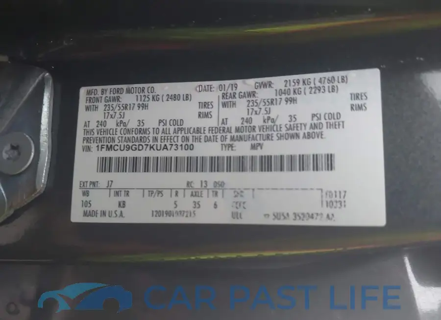 1FMCU9GD7KUA73100# 9