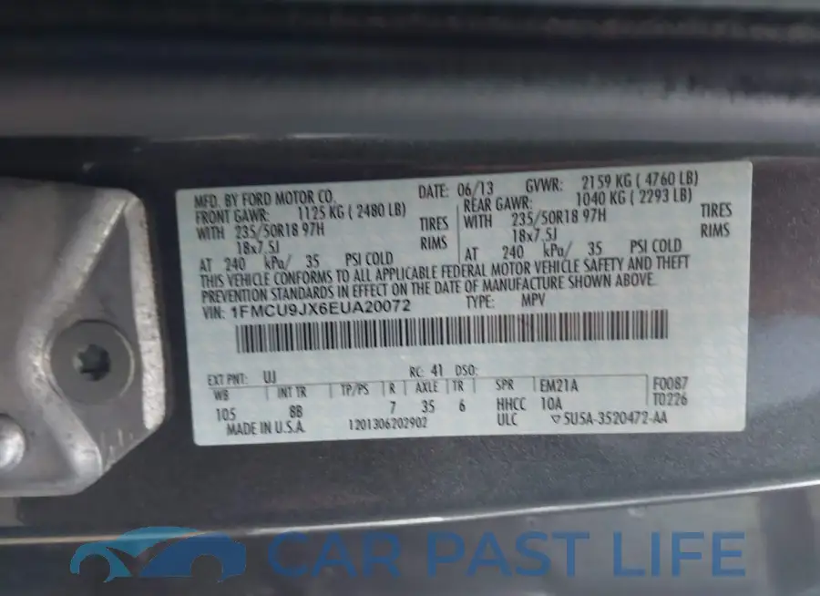 1FMCU9JX6EUA20072# 9