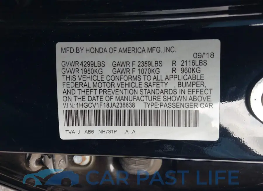 1HGCV1F18JA236638# 9